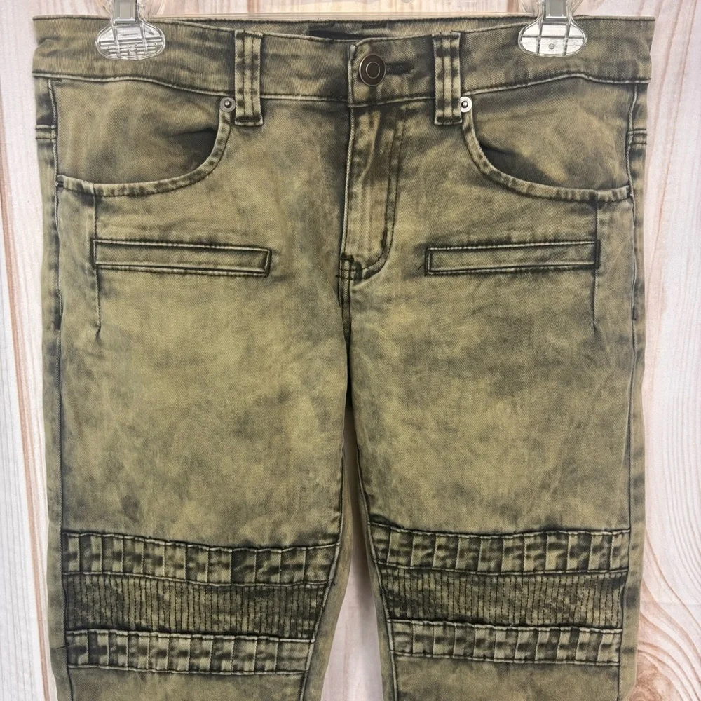 CJ Black Premium Mens Skinny Jeans Distressed Moto Biker Pants Green Sz 28x30